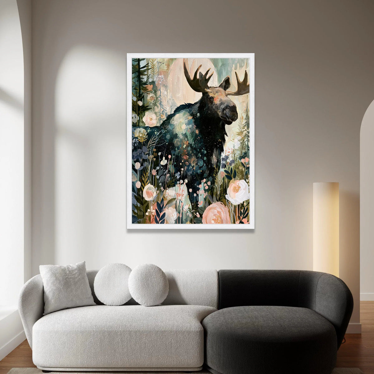 Majestic Moose Floral Forest Canvas, Nature Animal Wall Art, Woodland Wildlife Canvas Decor, Rustic Home Decoration, Ready Canvas Print Art