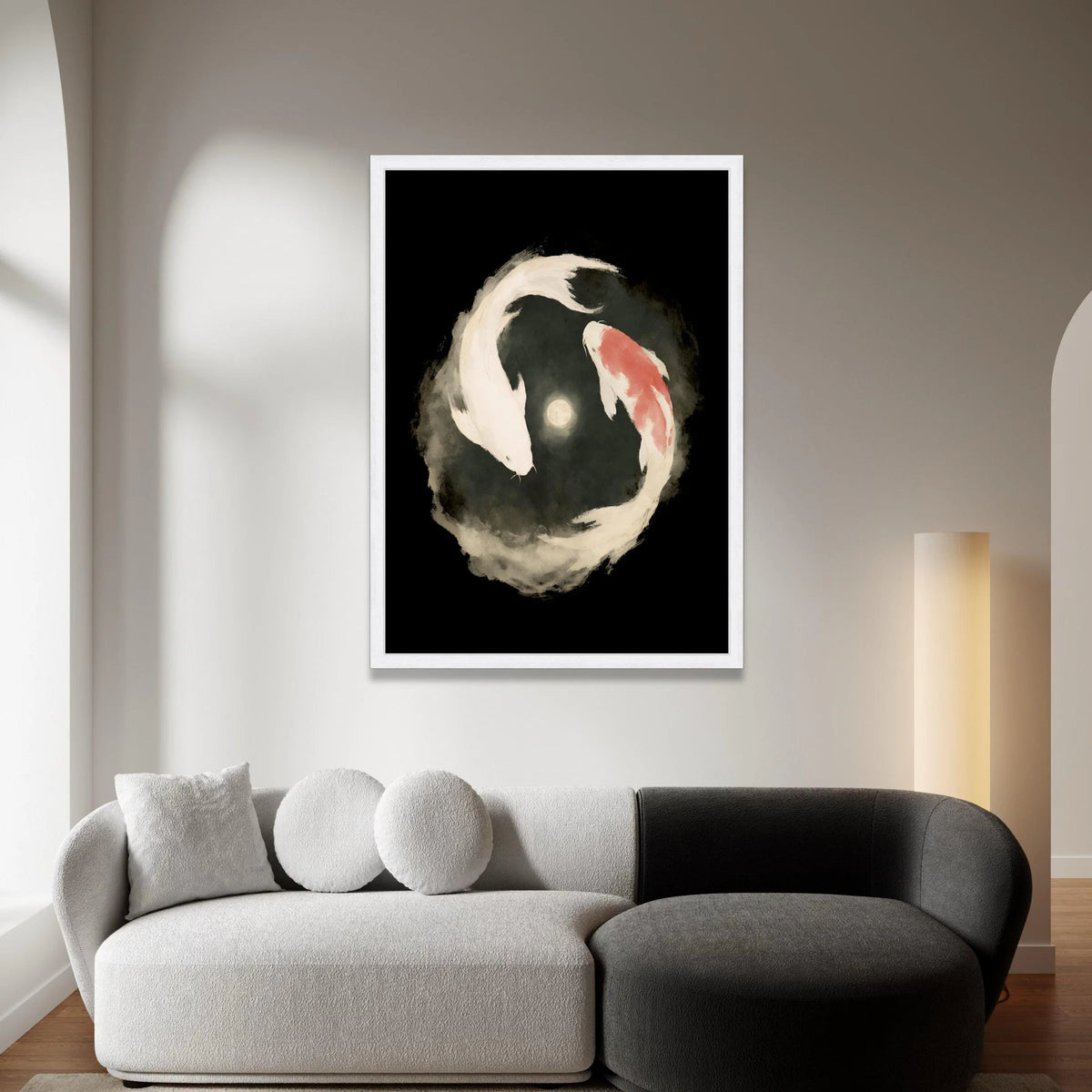 Koi Fish Yin Yang Canvas, Japanese Water Garden Art, Serene Fish Wall Decor, Zen Canvas, Tranquil Home Decoration Canvas Print Art