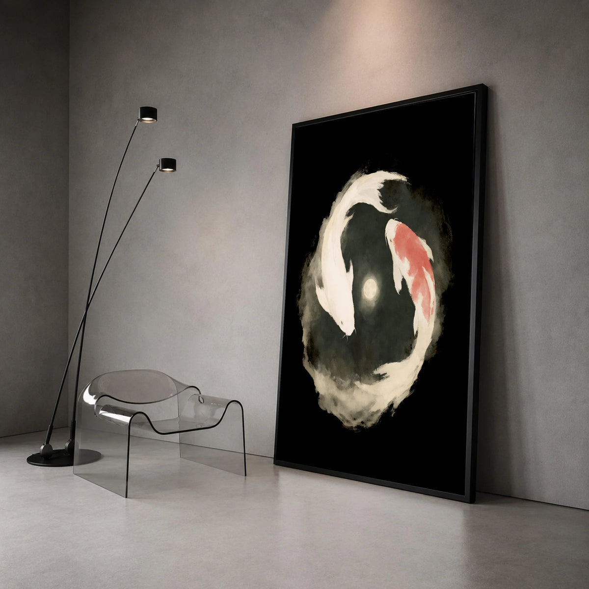 Koi Fish Yin Yang Canvas, Japanese Water Garden Art, Serene Fish Wall Decor, Zen Canvas, Tranquil Home Decoration Canvas Print Art