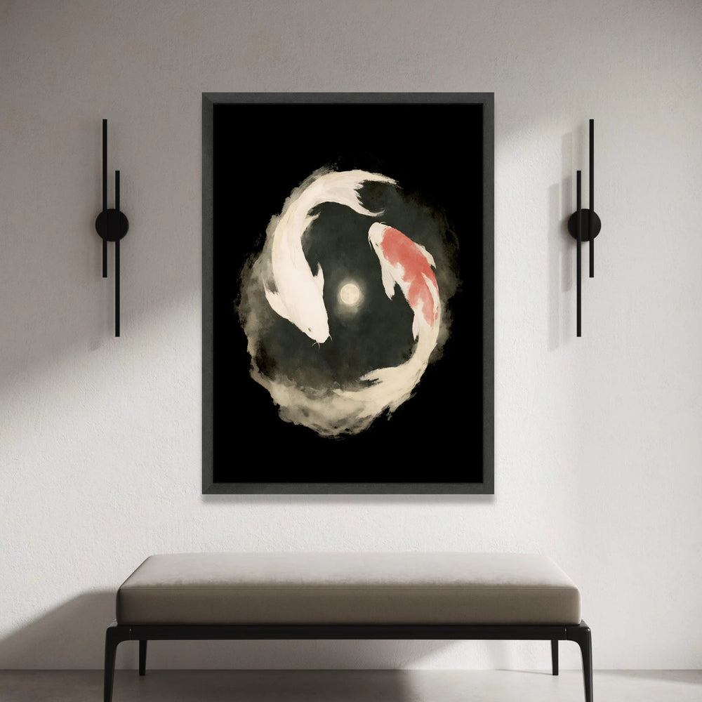 Koi Fish Yin Yang Canvas, Japanese Water Garden Art, Serene Fish Wall Decor, Zen Canvas, Tranquil Home Decoration Canvas Print Art