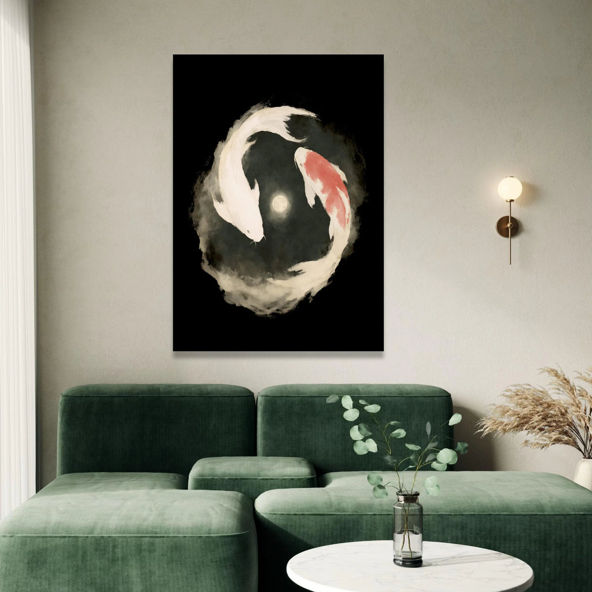 Koi Fish Yin Yang Canvas, Japanese Water Garden Art, Serene Fish Wall Decor, Zen Canvas, Tranquil Home Decoration Canvas Print Art