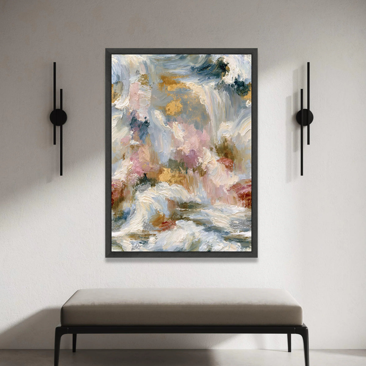 Elegant Abstract Canvas Wall Art, Neutral Pink and Blue Tones, Contemporary Home Decoration, Soft Brushstroke Painting, Canvas Print Art