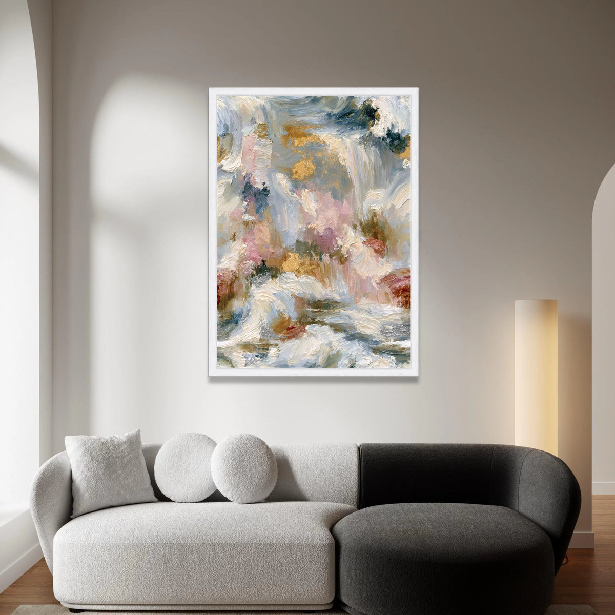 Elegant Abstract Canvas Wall Art, Neutral Pink and Blue Tones, Contemporary Home Decoration, Soft Brushstroke Painting, Canvas Print Art