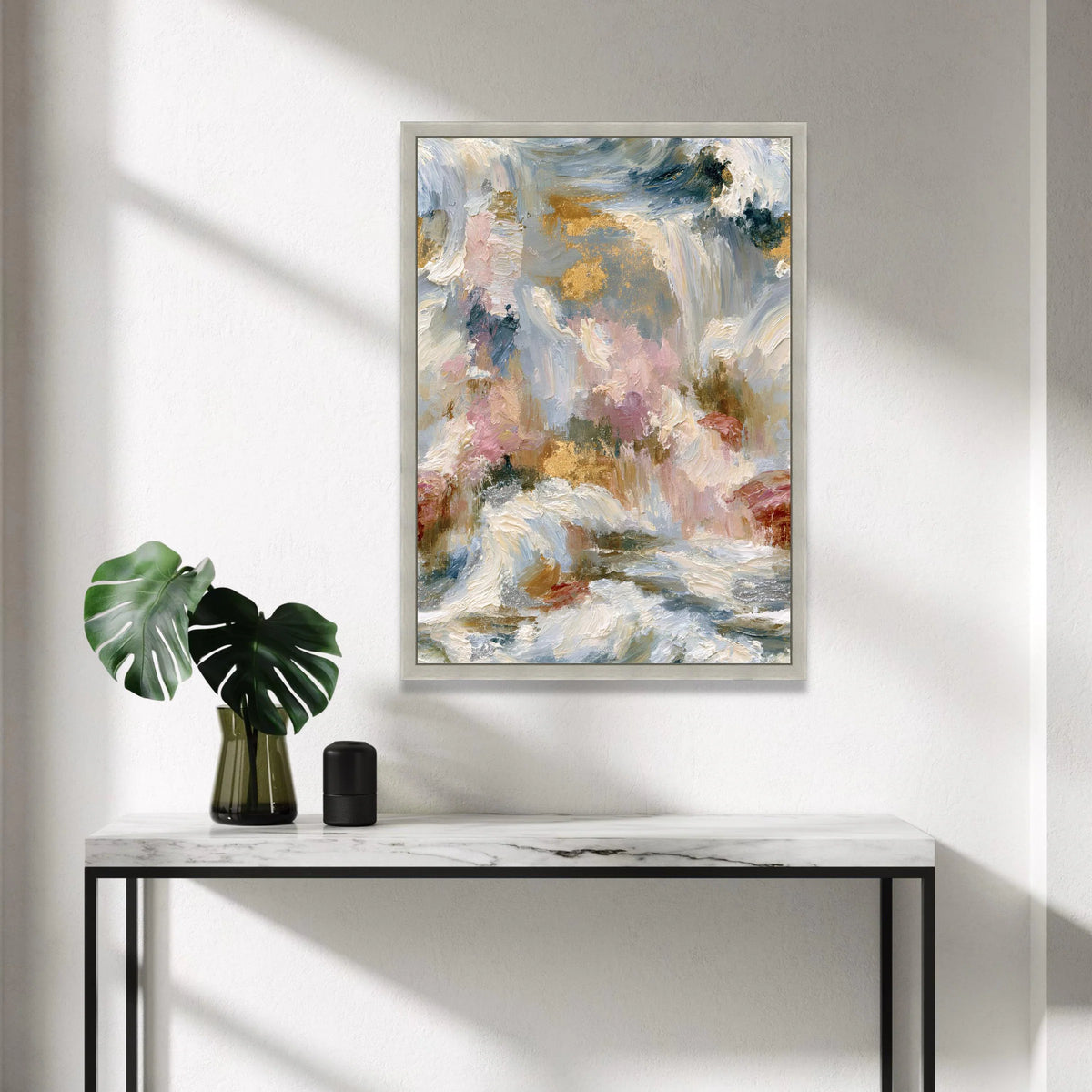Elegant Abstract Canvas Wall Art, Neutral Pink and Blue Tones, Contemporary Home Decoration, Soft Brushstroke Painting, Canvas Print Art