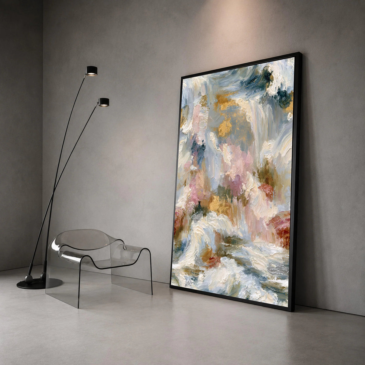 Elegant Abstract Canvas Wall Art, Neutral Pink and Blue Tones, Contemporary Home Decoration, Soft Brushstroke Painting, Canvas Print Art