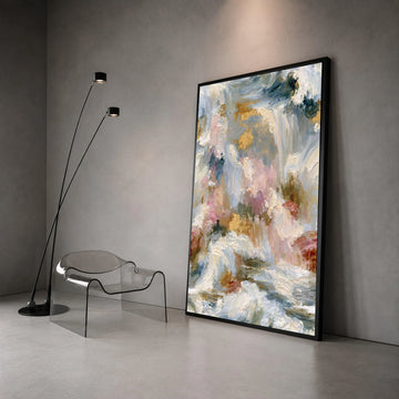 Elegant Abstract Canvas Wall Art, Neutral Pink and Blue Tones, Contemporary Home Decoration, Soft Brushstroke Painting, Canvas Print Art