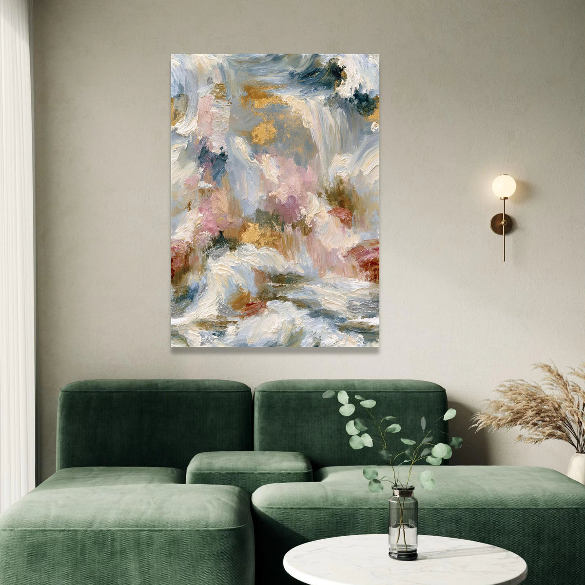 Elegant Abstract Canvas Wall Art, Neutral Pink and Blue Tones, Contemporary Home Decoration, Soft Brushstroke Painting, Canvas Print Art