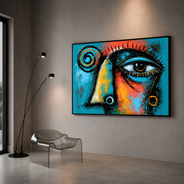 Abstract Surreal Eye Canvas Wall Art, Modern Expressionist Face Painting, Colorful Contemporary Home Decor, Blue and Orange Canvas Print Art