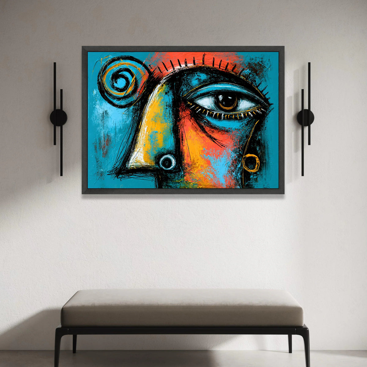Abstract Surreal Eye Canvas Wall Art, Modern Expressionist Face Painting, Colorful Contemporary Home Decor, Blue and Orange Canvas Print Art