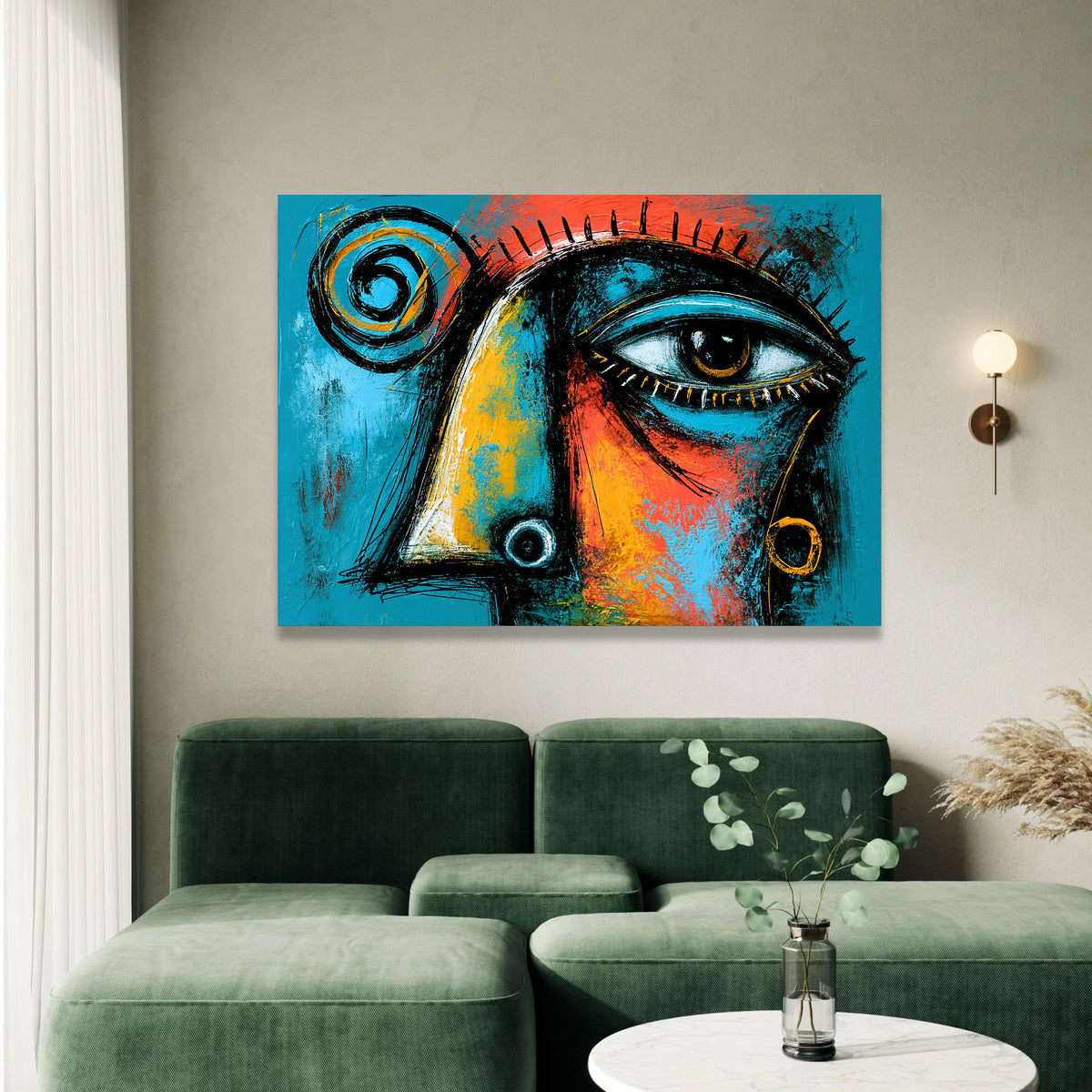 Abstract Surreal Eye Canvas Wall Art, Modern Expressionist Face Painting, Colorful Contemporary Home Decor, Blue and Orange Canvas Print Art