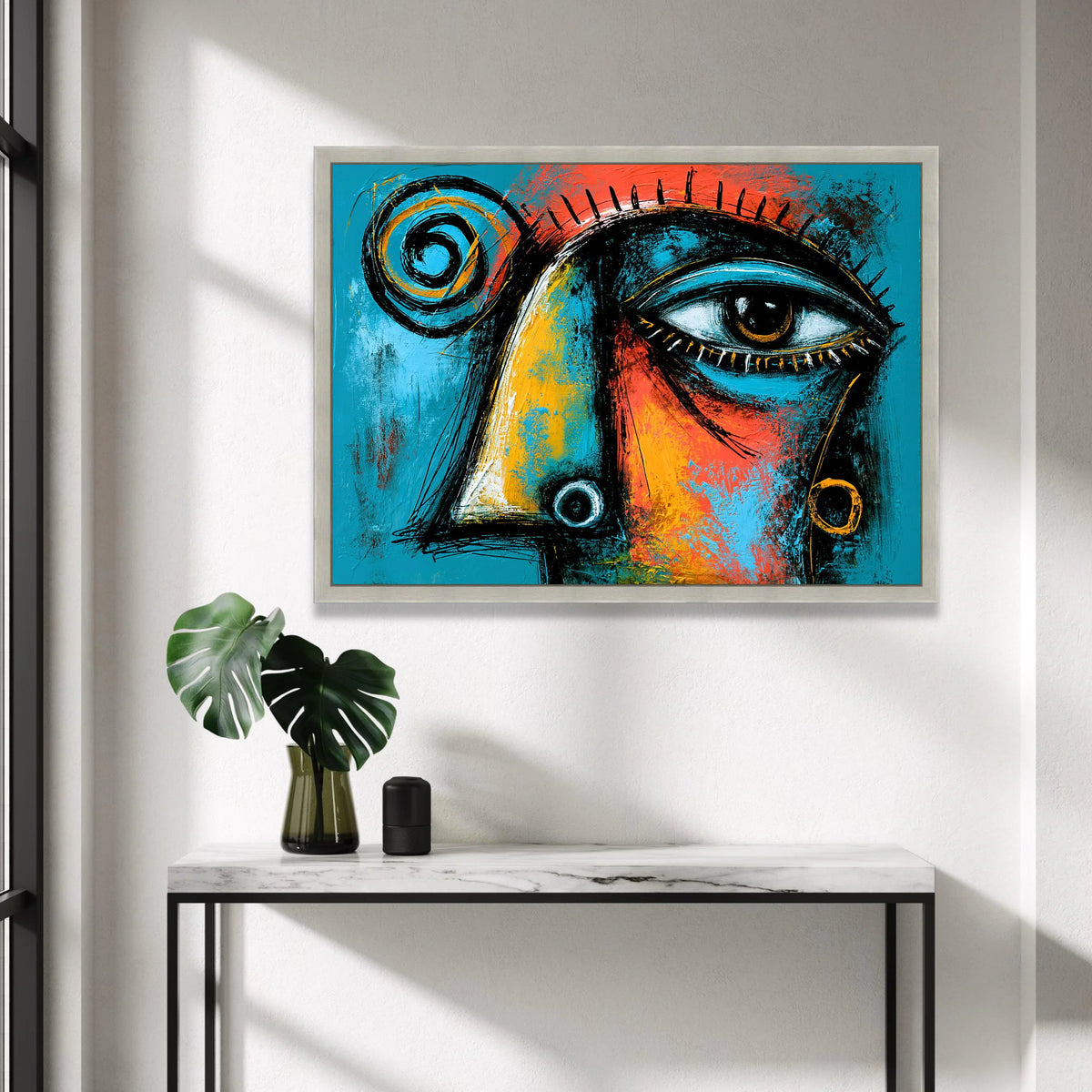 Abstract Surreal Eye Canvas Wall Art, Modern Expressionist Face Painting, Colorful Contemporary Home Decor, Blue and Orange Canvas Print Art