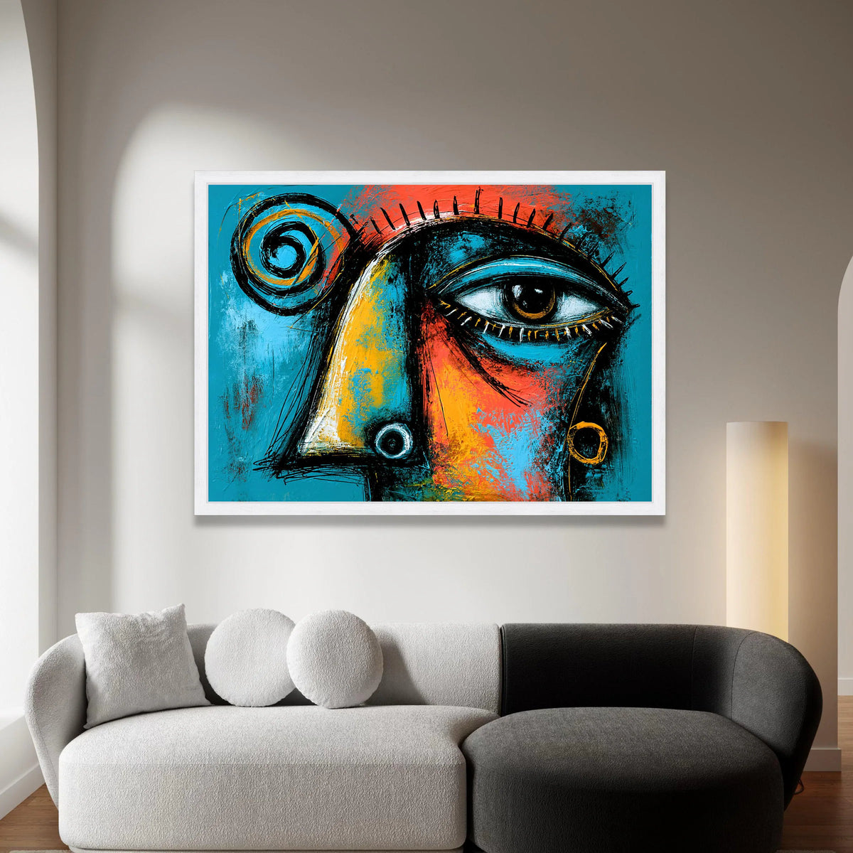 Abstract Surreal Eye Canvas Wall Art, Modern Expressionist Face Painting, Colorful Contemporary Home Decor, Blue and Orange Canvas Print Art