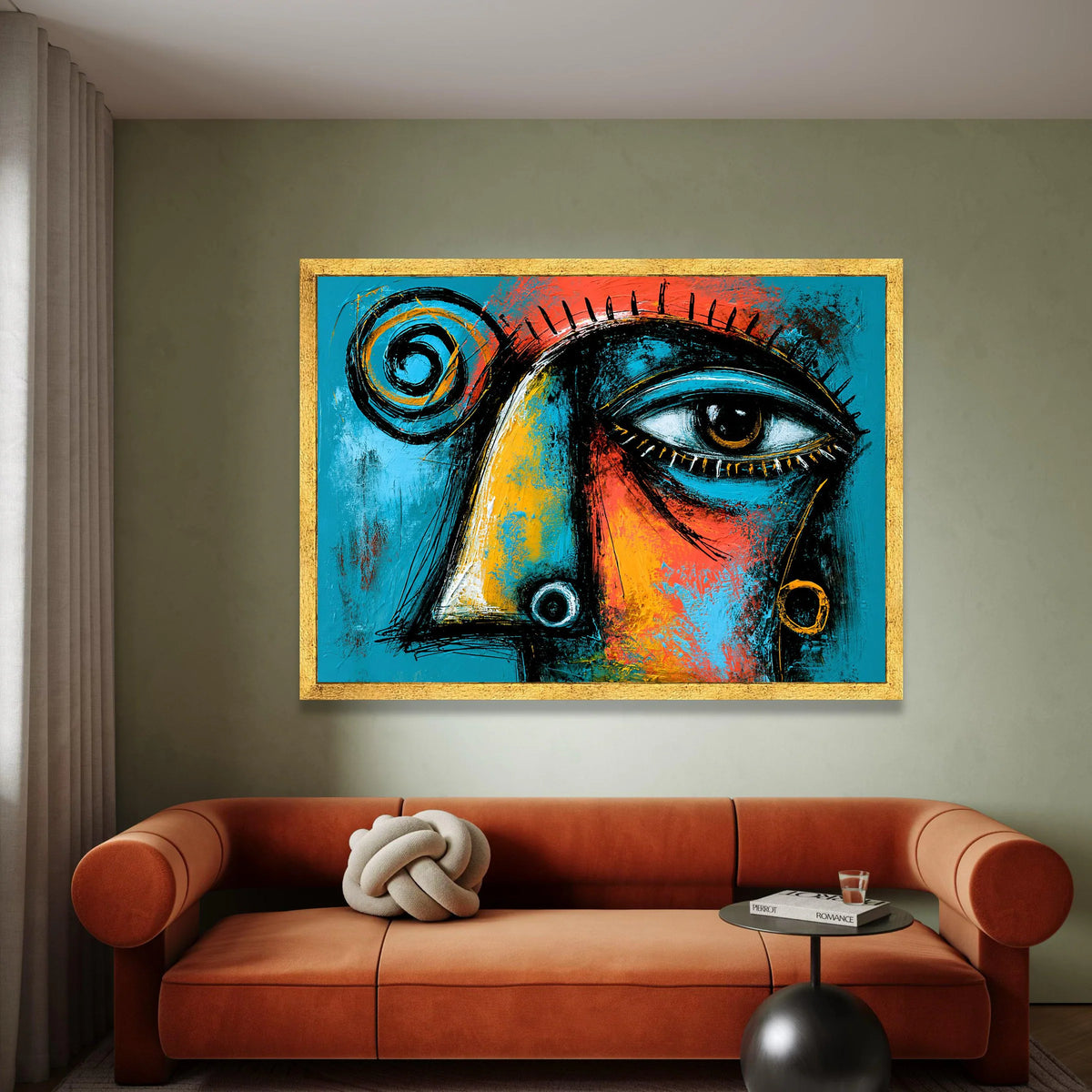 Abstract Surreal Eye Canvas Wall Art, Modern Expressionist Face Painting, Colorful Contemporary Home Decor, Blue and Orange Canvas Print Art