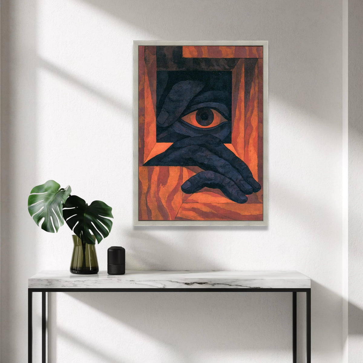 Abstract Eye Hand Canvas, Surreal Cubist Wall Art, Geometric Modern Canvas, Bold Color Home Décor, Unique Artistic Canvas Canvas Print Art