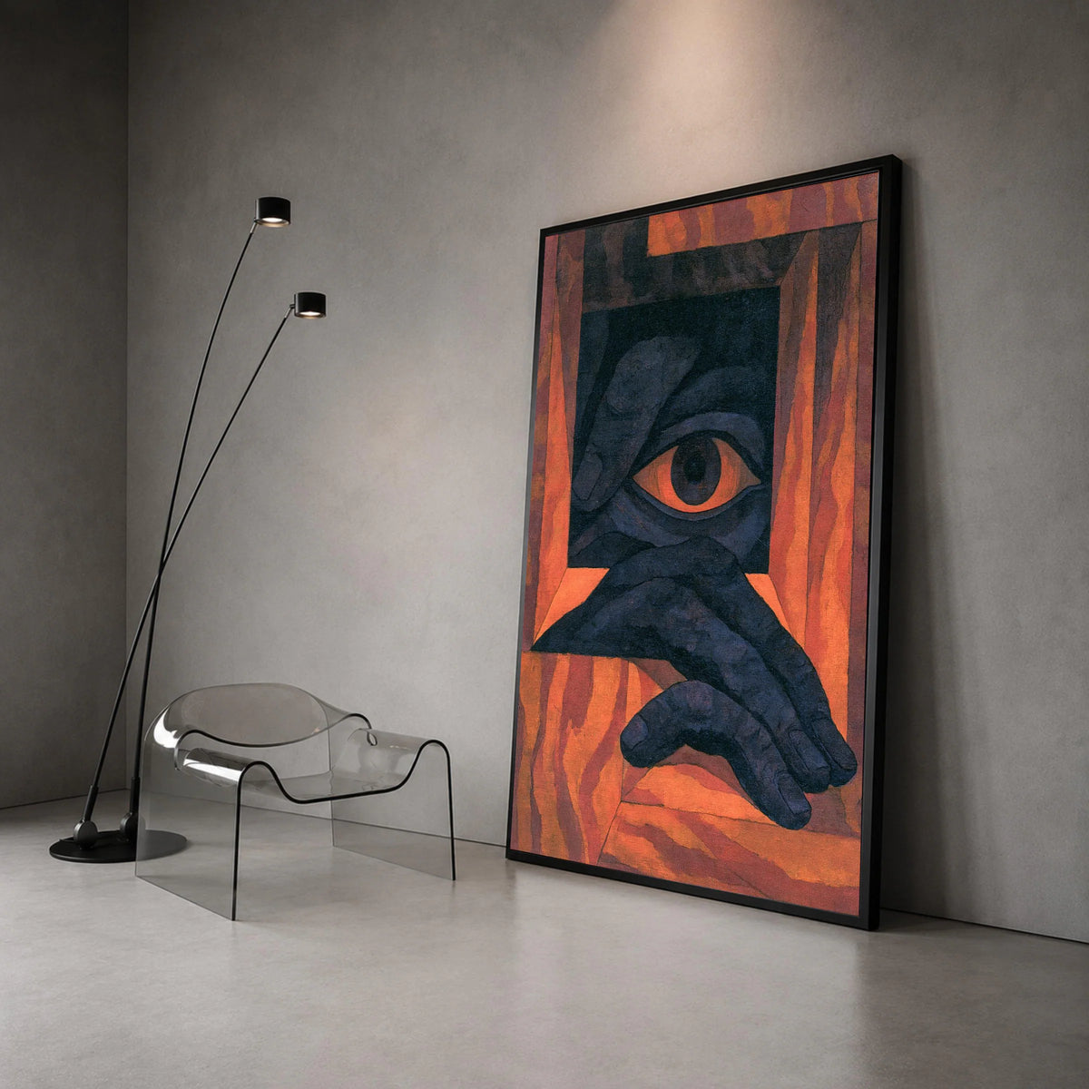 Abstract Eye Hand Canvas, Surreal Cubist Wall Art, Geometric Modern Canvas, Bold Color Home Décor, Unique Artistic Canvas Canvas Print Art