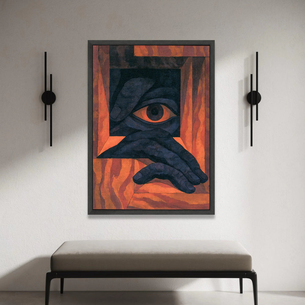 Abstract Eye Hand Canvas, Surreal Cubist Wall Art, Geometric Modern Canvas, Bold Color Home Décor, Unique Artistic Canvas Canvas Print Art