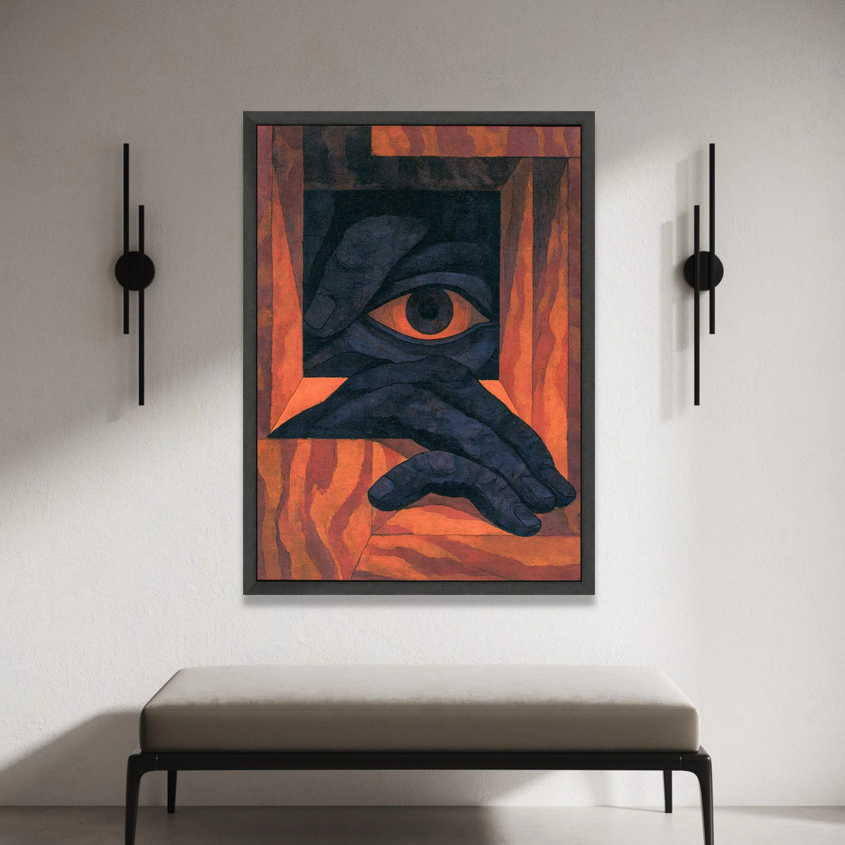 Abstract Eye Hand Canvas, Surreal Cubist Wall Art, Geometric Modern Canvas, Bold Color Home Décor, Unique Artistic Canvas Canvas Print Art