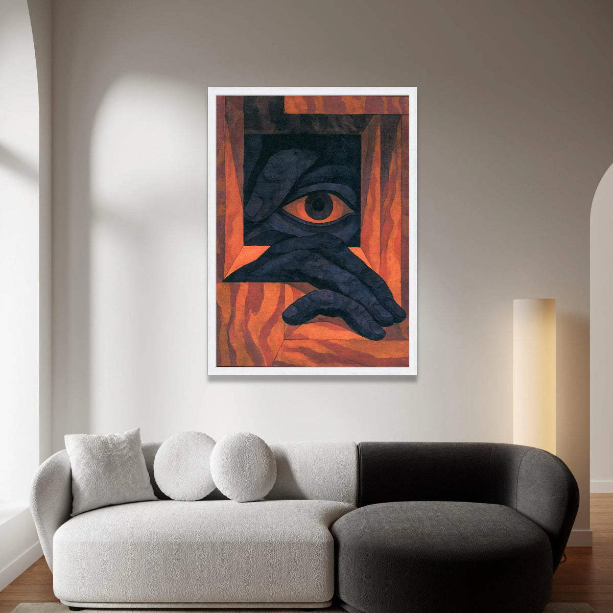 Abstract Eye Hand Canvas, Surreal Cubist Wall Art, Geometric Modern Canvas, Bold Color Home Décor, Unique Artistic Canvas Canvas Print Art