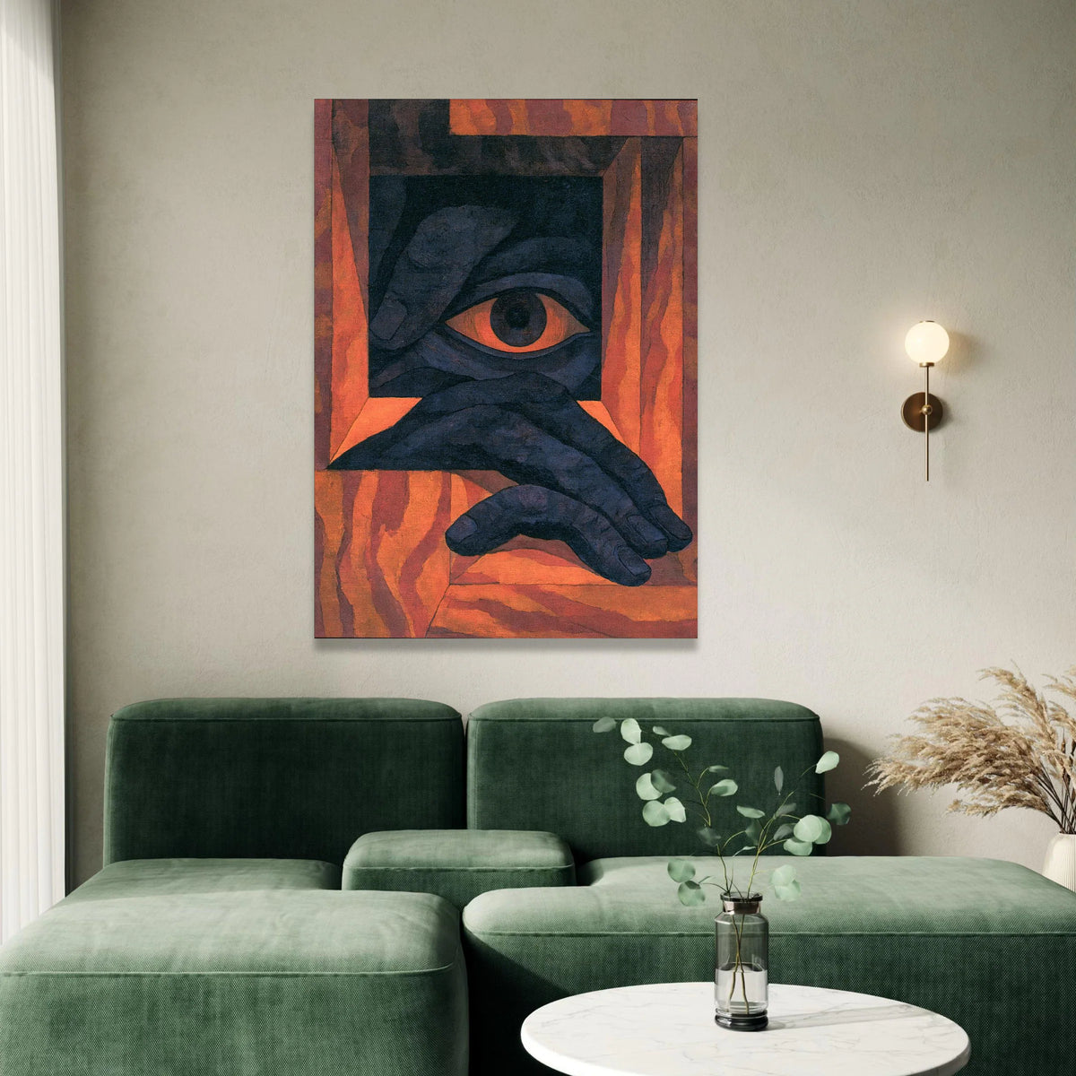 Abstract Eye Hand Canvas, Surreal Cubist Wall Art, Geometric Modern Canvas, Bold Color Home Décor, Unique Artistic Canvas Canvas Print Art