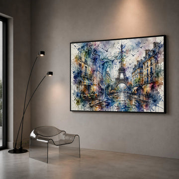 Paris Street Scene Canvas, Eiffel Tower Wall Art, Watercolor Urban Landscape, Cityscape Canvas Print, Home Decoration Canvas Print Art