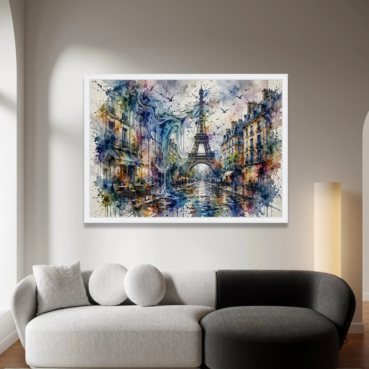 Paris Street Scene Canvas, Eiffel Tower Wall Art, Watercolor Urban Landscape, Cityscape Canvas Print, Home Decoration Canvas Print Art