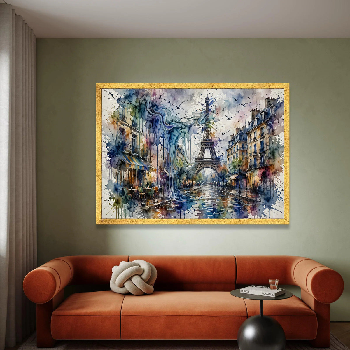 Paris Street Scene Canvas, Eiffel Tower Wall Art, Watercolor Urban Landscape, Cityscape Canvas Print, Home Decoration Canvas Print Art