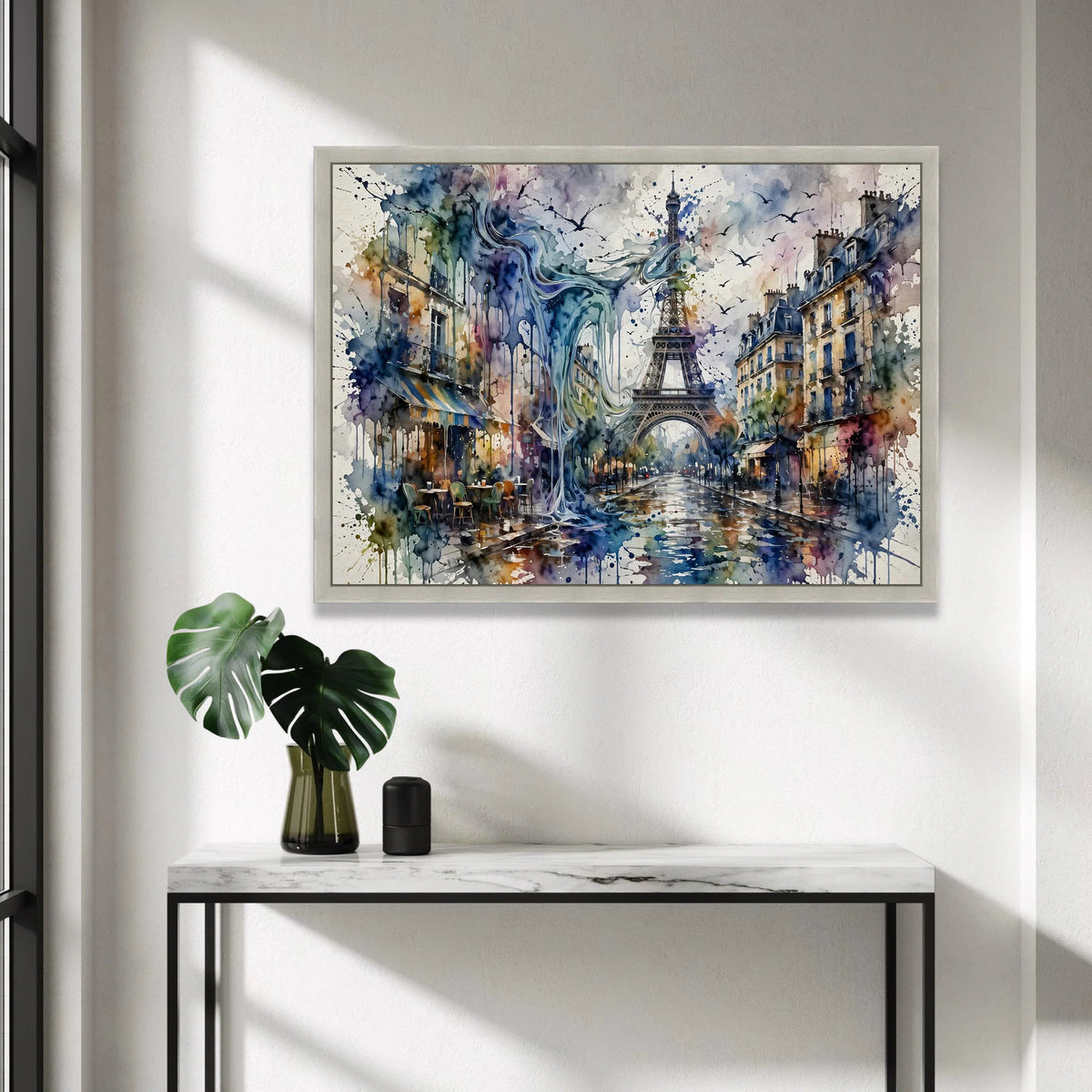 Paris Street Scene Canvas, Eiffel Tower Wall Art, Watercolor Urban Landscape, Cityscape Canvas Print, Home Decoration Canvas Print Art