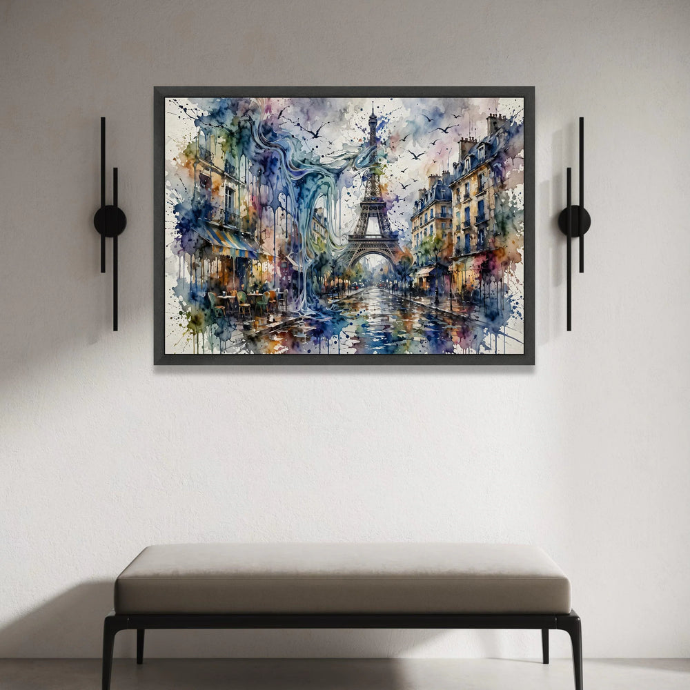 Paris Street Scene Canvas, Eiffel Tower Wall Art, Watercolor Urban Landscape, Cityscape Canvas Print, Home Decoration Canvas Print Art