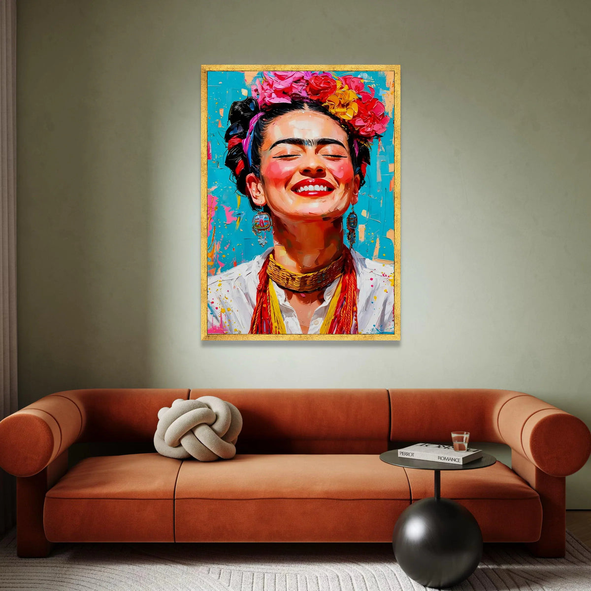 Vibrant Frida Portrait Canvas, Colorful Floral Crown Wall Art, Mexican Canvas, Bright Expressive Face Canvas, Home Canvas Print Art