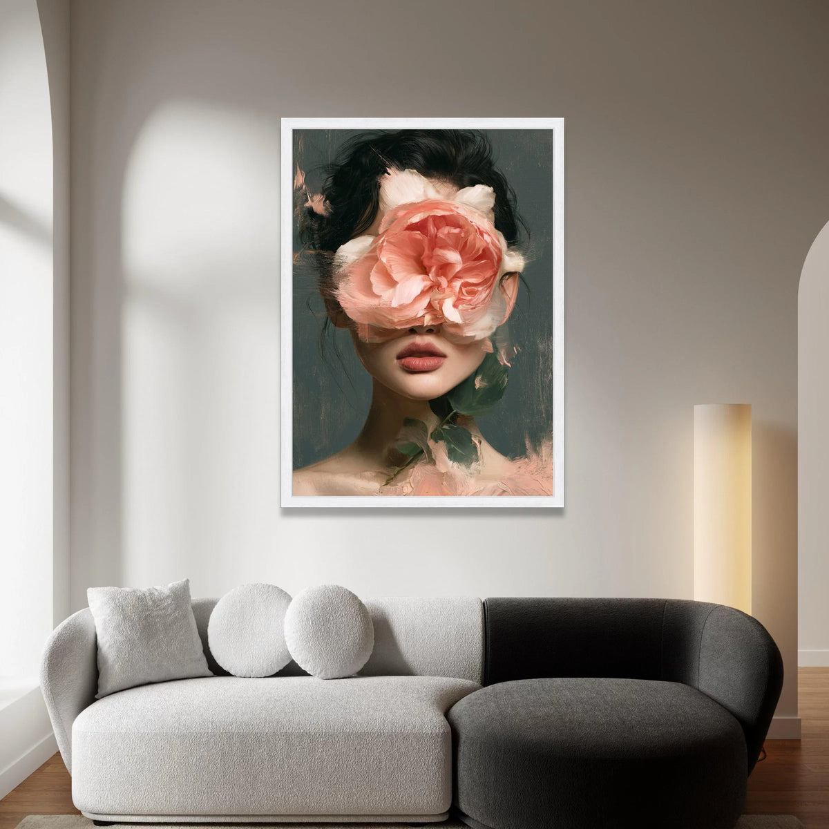 Abstract Woman Portrait Canvas, Floral Face Art, Pink Rose Painting, Modern Female Wall Art, Decorative Canvas for Home Canvas Print Art