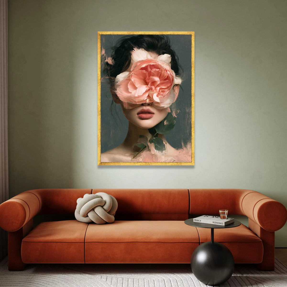 Abstract Woman Portrait Canvas, Floral Face Art, Pink Rose Painting, Modern Female Wall Art, Decorative Canvas for Home Canvas Print Art