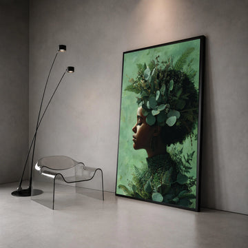 Serene Profile Portrait with Greenery Crown Canvas, Botanical Woman Wall Art, Nature Canvas, Feminine Home Decor, Peaceful Canvas Print Art