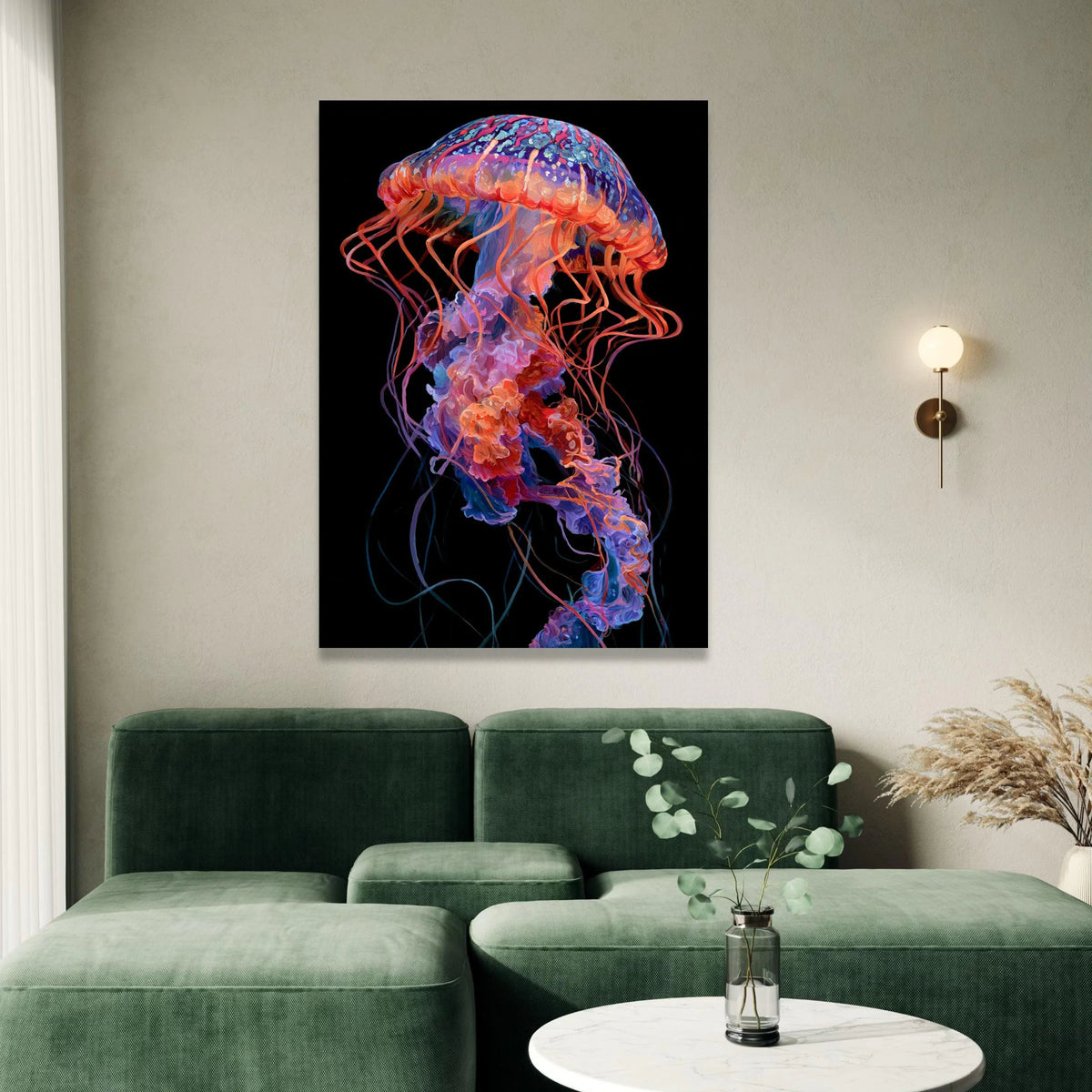 Vibrant Jellyfish Canvas Wall Art, Colorful Ocean Life Decoration, Marine Creature Canvas, Underwater Sea Art, Ready to Canvas Print Art