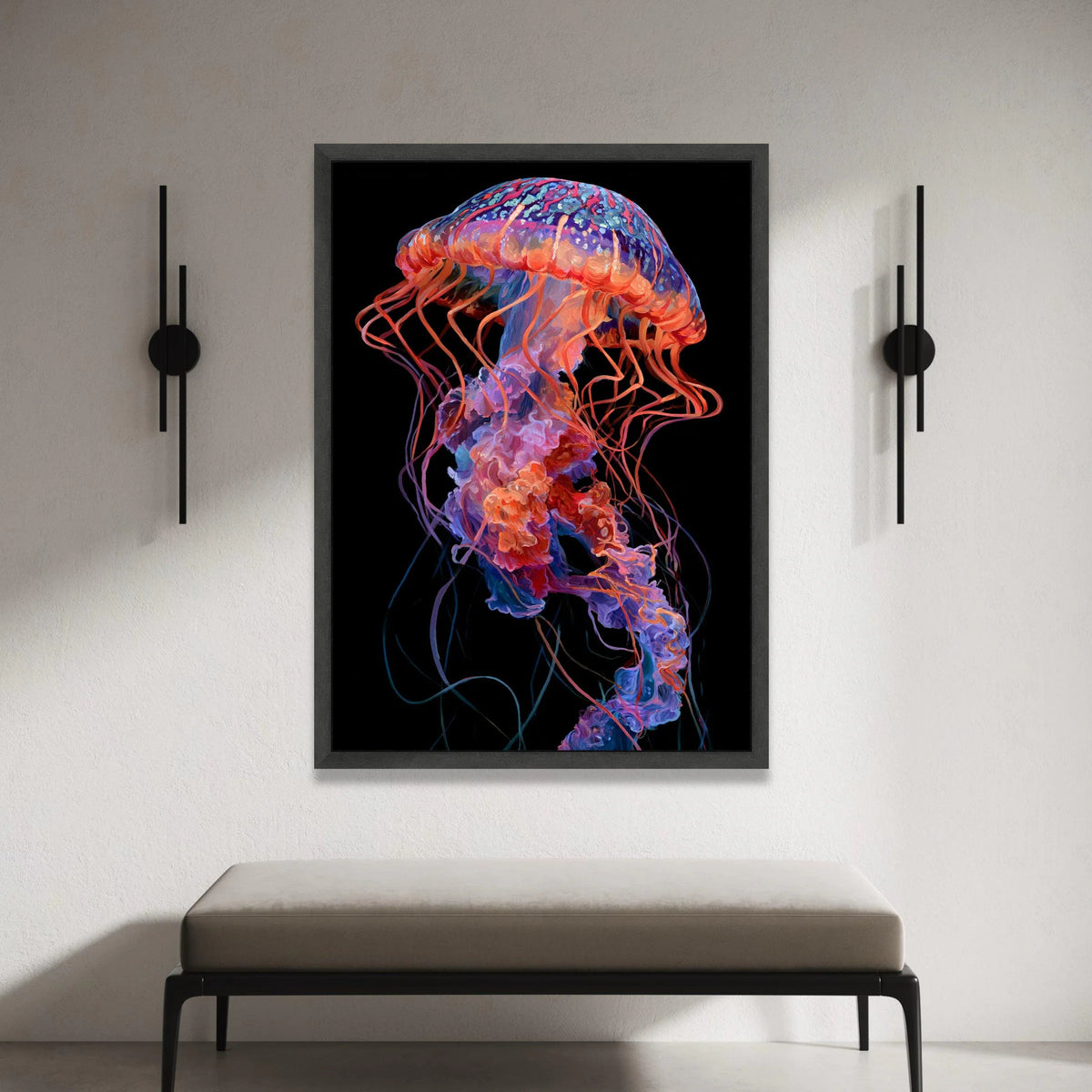 Vibrant Jellyfish Canvas Wall Art, Colorful Ocean Life Decoration, Marine Creature Canvas, Underwater Sea Art, Ready to Canvas Print Art