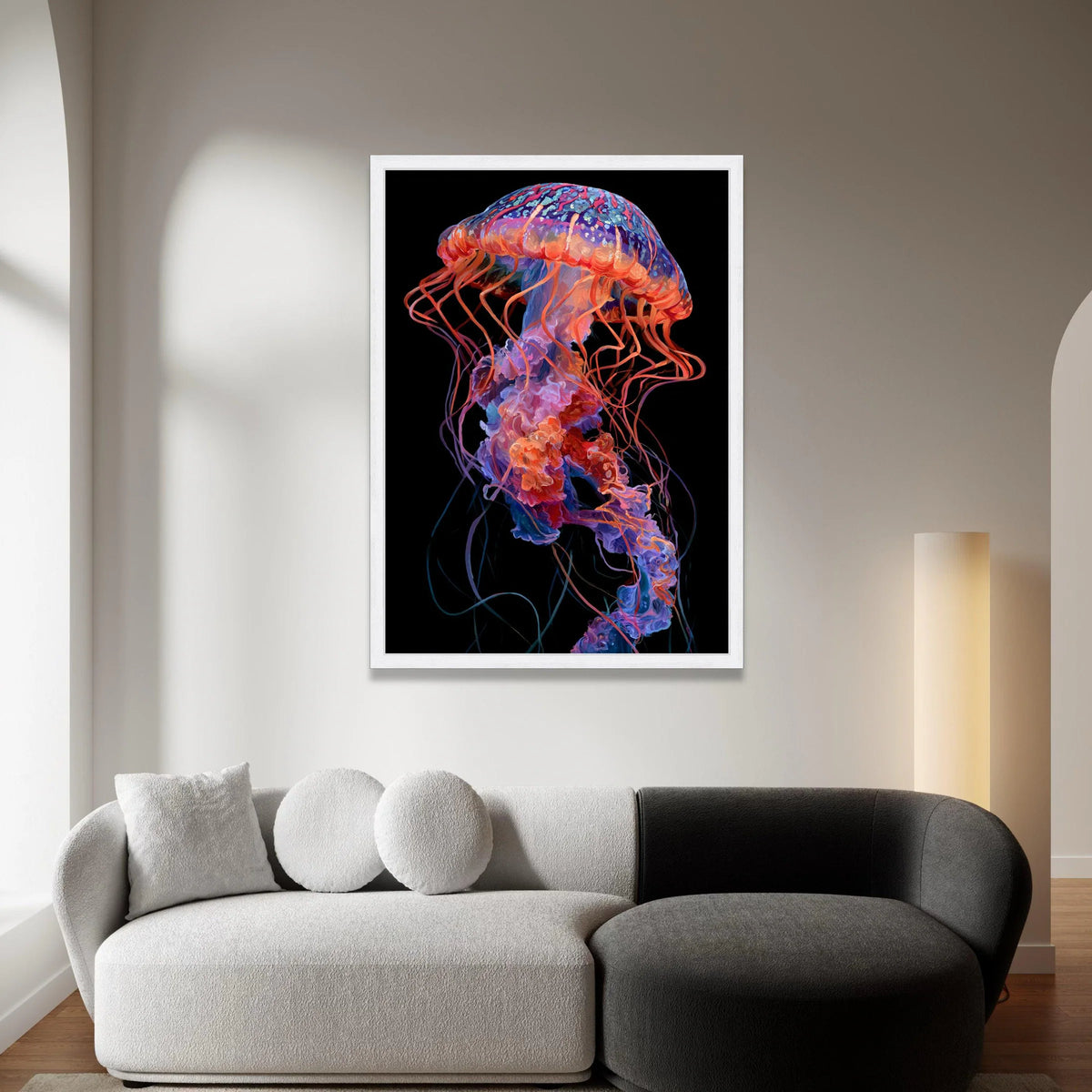 Vibrant Jellyfish Canvas Wall Art, Colorful Ocean Life Decoration, Marine Creature Canvas, Underwater Sea Art, Ready to Canvas Print Art
