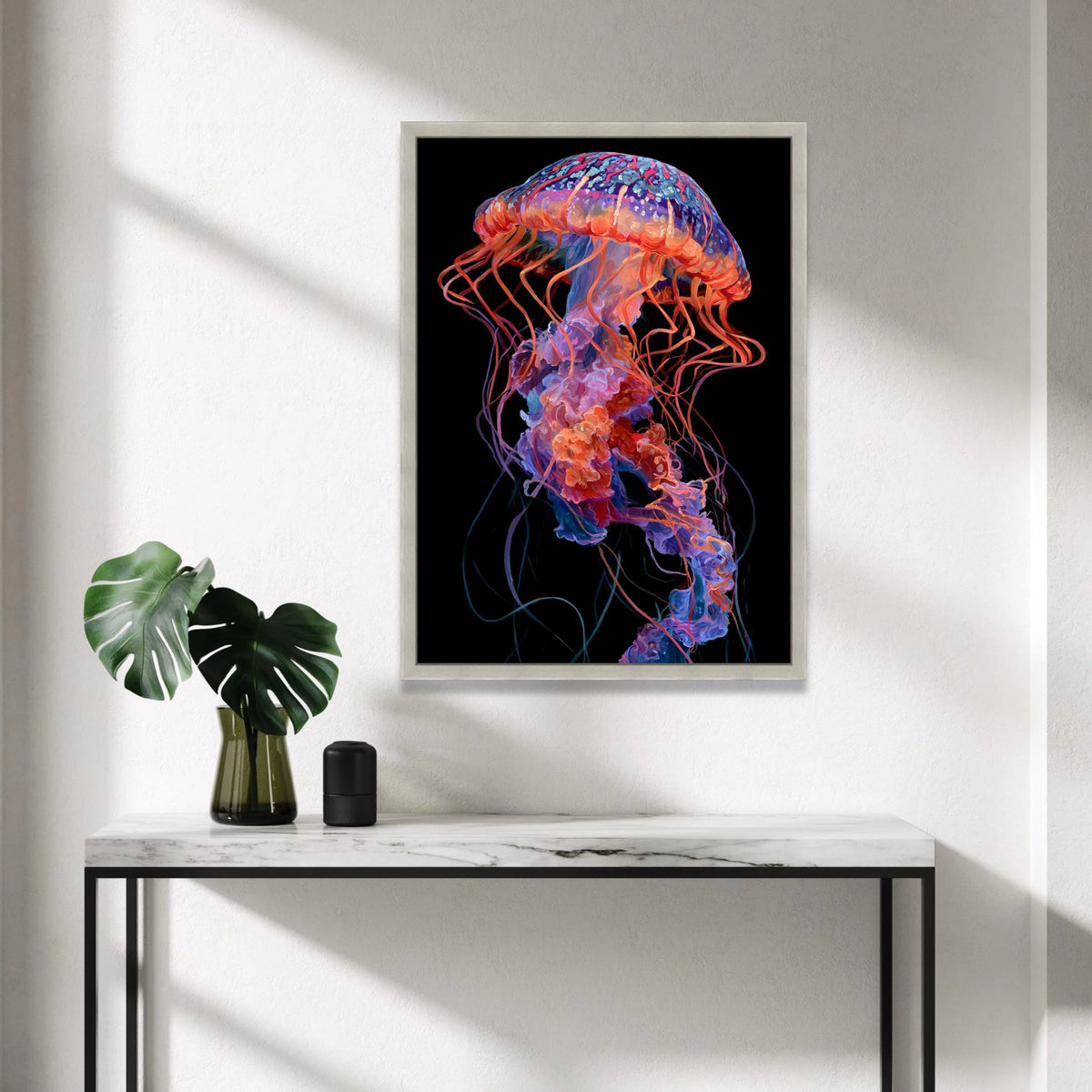 Vibrant Jellyfish Canvas Wall Art, Colorful Ocean Life Decoration, Marine Creature Canvas, Underwater Sea Art, Ready to Canvas Print Art