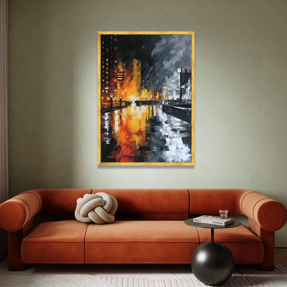 City Lights Reflection Canvas, Urban Nightscape Wall Art, Modern Cityscape Painting, River Reflection Canvas, Contemporary Canvas Print Art