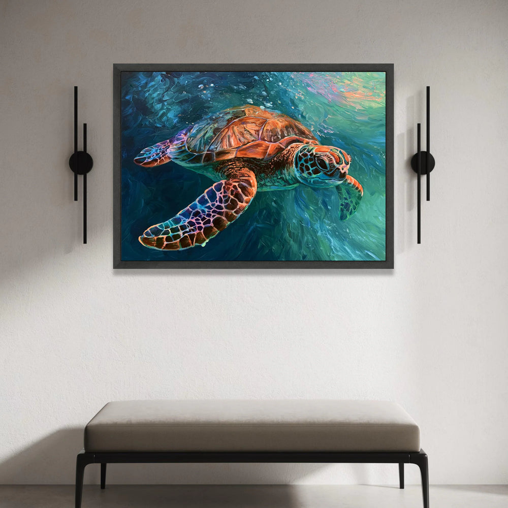 Vibrant Sea Turtle Canvas Wall Art, Ocean Animal Decor, Marine Life Canvas, Underwater Nature Painting, Colorful Sea Canvas Print Art