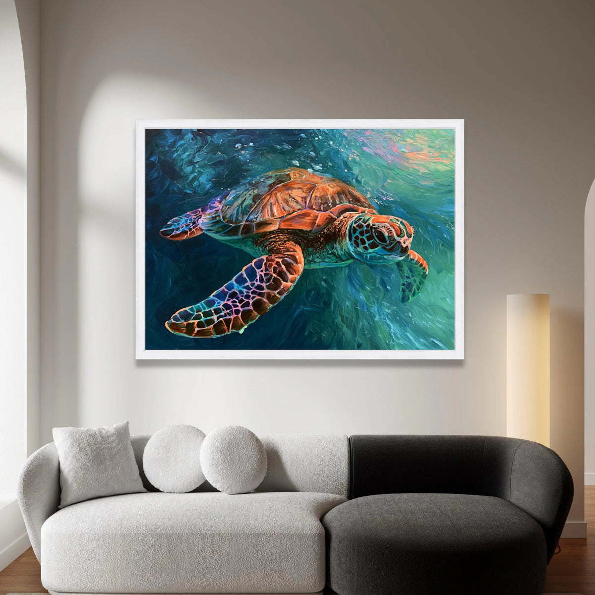 Vibrant Sea Turtle Canvas Wall Art, Ocean Animal Decor, Marine Life Canvas, Underwater Nature Painting, Colorful Sea Canvas Print Art