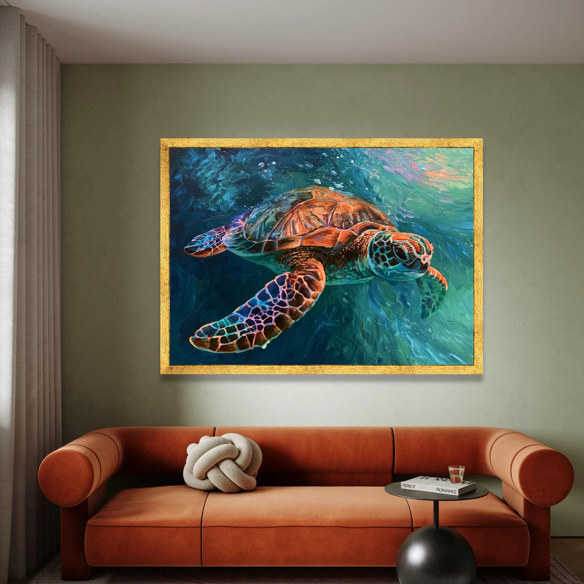 Vibrant Sea Turtle Canvas Wall Art, Ocean Animal Decor, Marine Life Canvas, Underwater Nature Painting, Colorful Sea Canvas Print Art