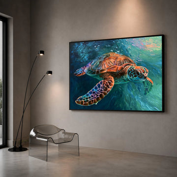 Vibrant Sea Turtle Canvas Wall Art, Ocean Animal Decor, Marine Life Canvas, Underwater Nature Painting, Colorful Sea Canvas Print Art