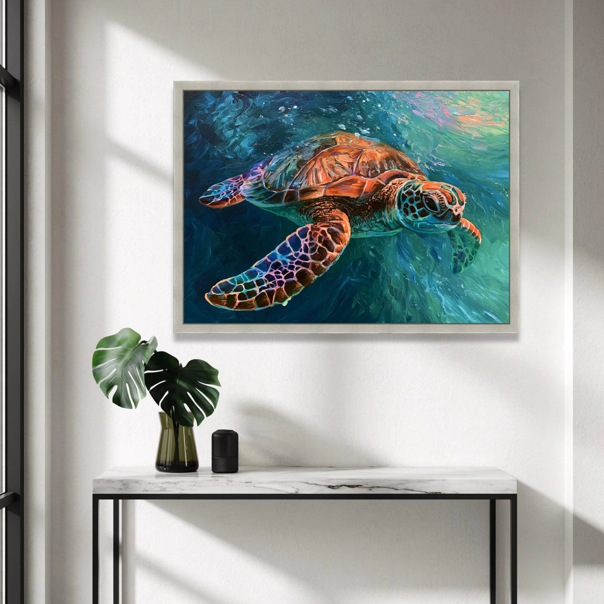 Vibrant Sea Turtle Canvas Wall Art, Ocean Animal Decor, Marine Life Canvas, Underwater Nature Painting, Colorful Sea Canvas Print Art