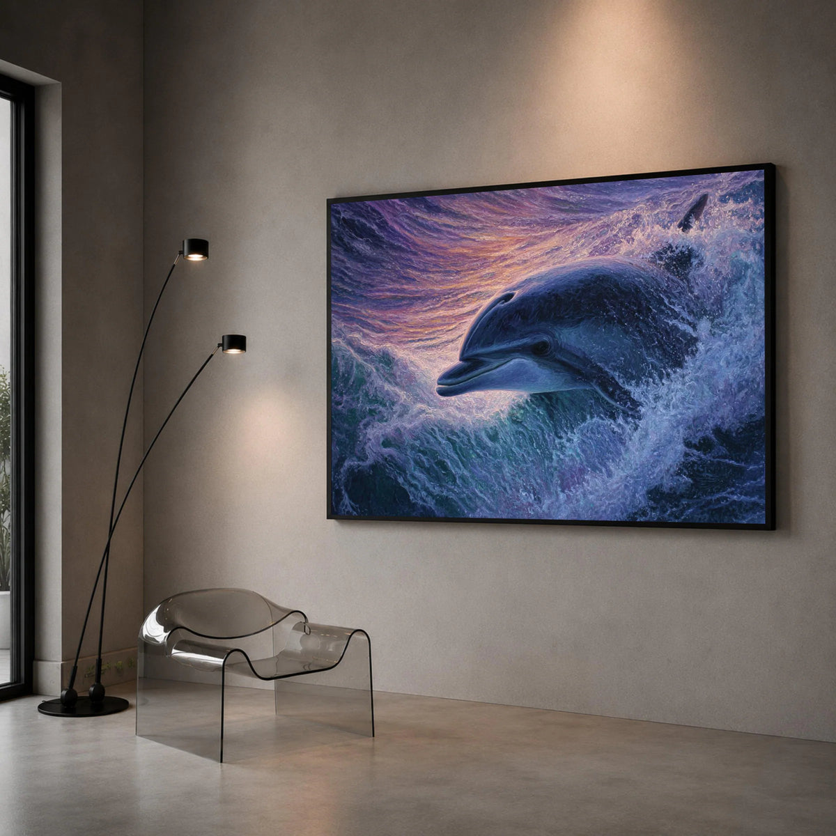 Majestic Dolphin Jumping Canvas, Ocean Wave Art, Marine Life Wall Decor, Sunset Beach Scene, Coastal Canvas Wall Art Canvas Print Art