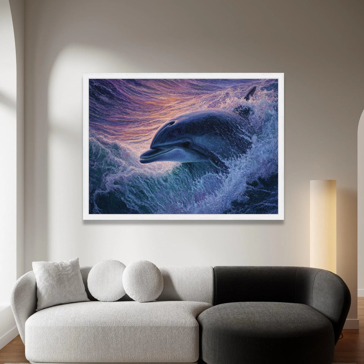 Majestic Dolphin Jumping Canvas, Ocean Wave Art, Marine Life Wall Decor, Sunset Beach Scene, Coastal Canvas Wall Art Canvas Print Art