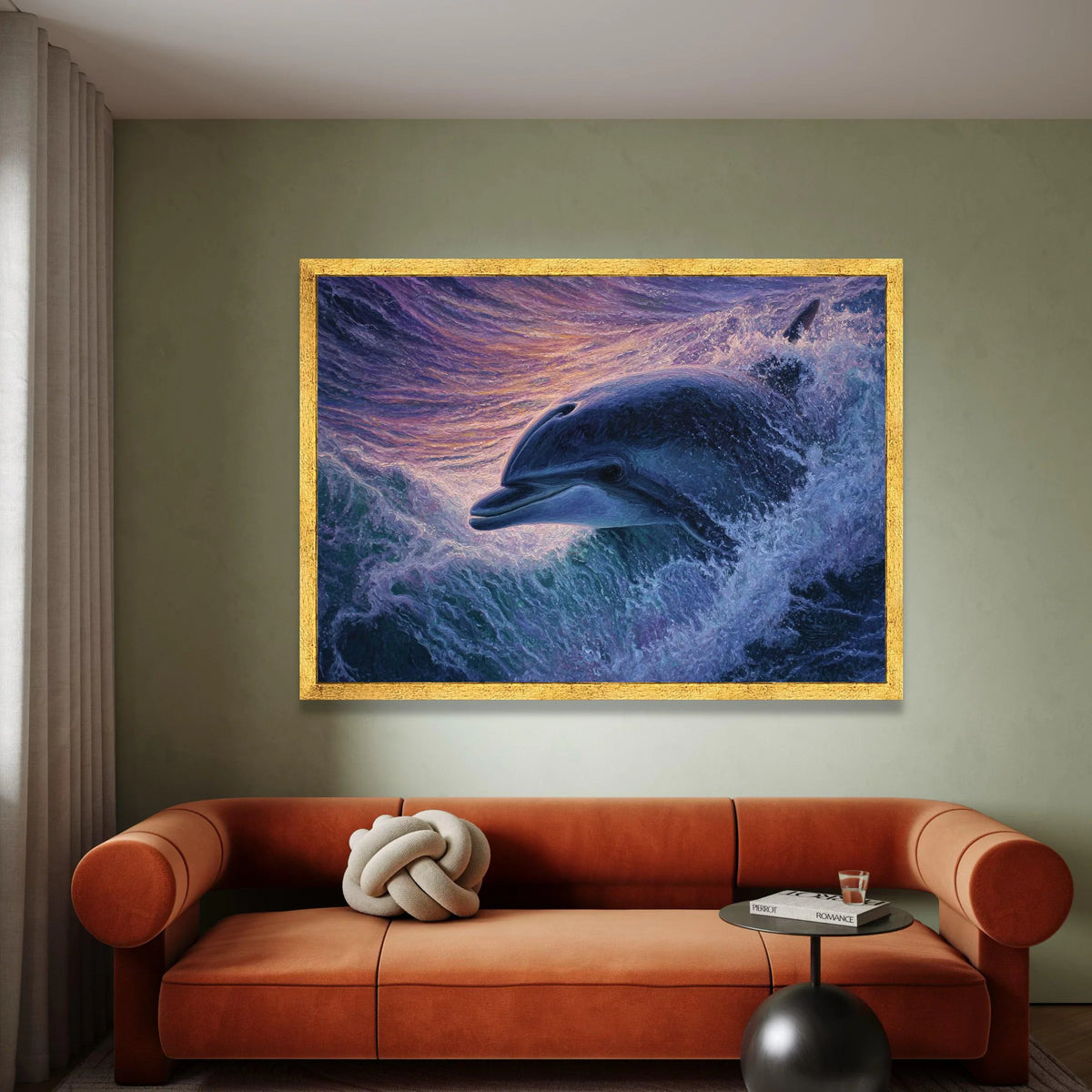 Majestic Dolphin Jumping Canvas, Ocean Wave Art, Marine Life Wall Decor, Sunset Beach Scene, Coastal Canvas Wall Art Canvas Print Art
