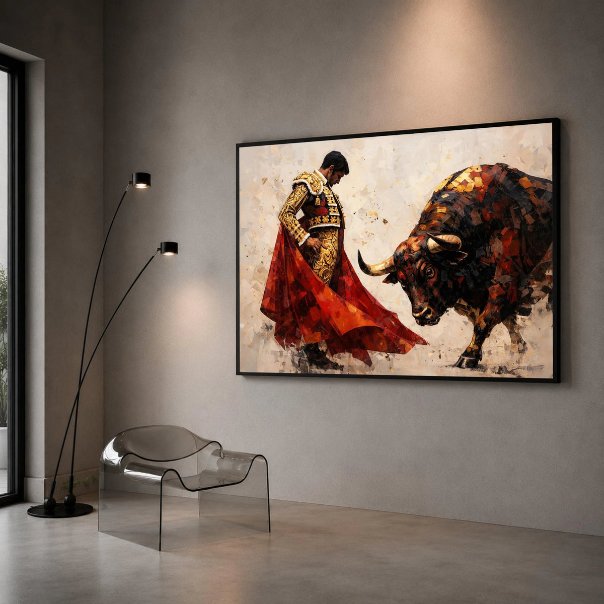 Bullfighter and Bull Canvas Wall Art, Spanish Matador Scene, Dramatic Bullfighting Canvas, Cultural Art Print, Home Decor Canvas Print Art