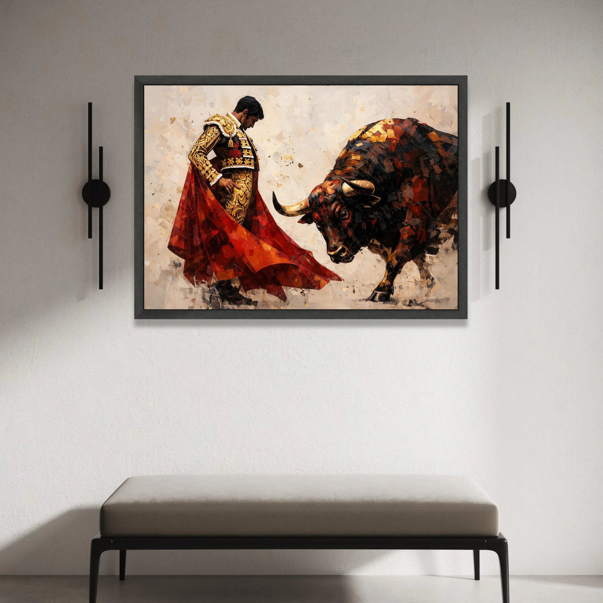 Bullfighter and Bull Canvas Wall Art, Spanish Matador Scene, Dramatic Bullfighting Canvas, Cultural Art Print, Home Decor Canvas Print Art