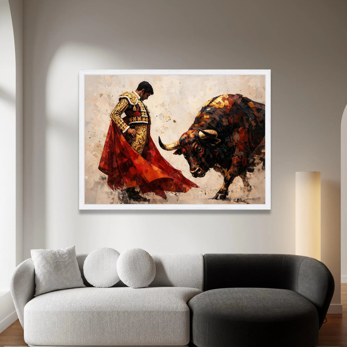 Bullfighter and Bull Canvas Wall Art, Spanish Matador Scene, Dramatic Bullfighting Canvas, Cultural Art Print, Home Decor Canvas Print Art