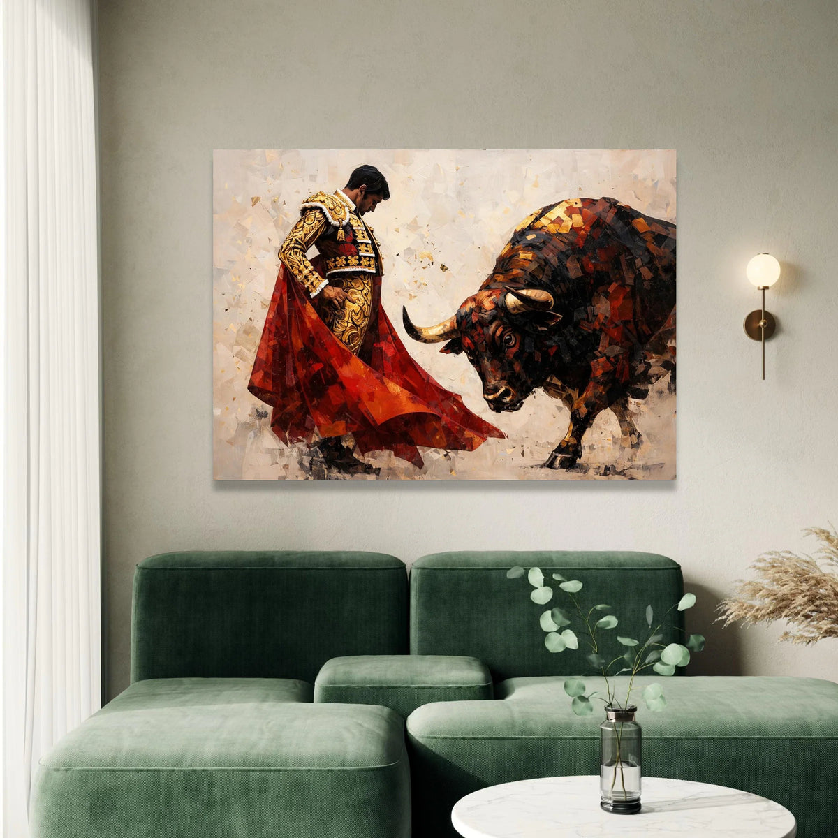 Bullfighter and Bull Canvas Wall Art, Spanish Matador Scene, Dramatic Bullfighting Canvas, Cultural Art Print, Home Decor Canvas Print Art