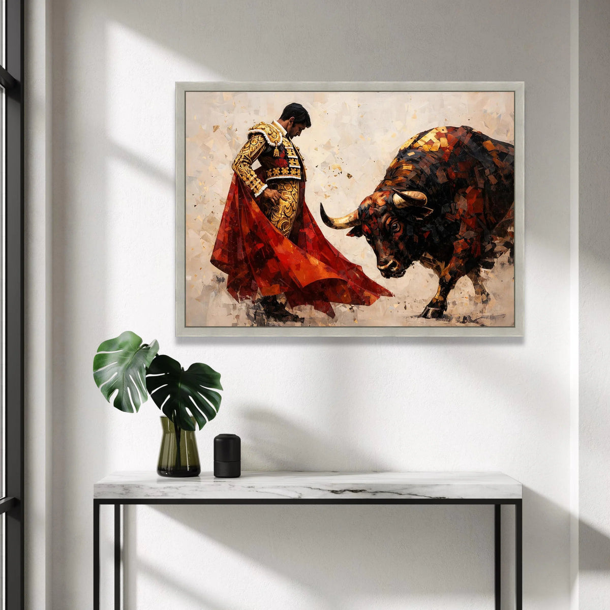 Bullfighter and Bull Canvas Wall Art, Spanish Matador Scene, Dramatic Bullfighting Canvas, Cultural Art Print, Home Decor Canvas Print Art